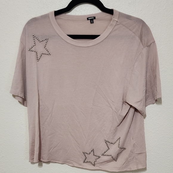 Monrow Tops - Monrow Pink Graphic Crop Tee